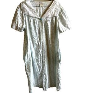 vtg 70s Snap Up Robe House Coat Pjs floral blue lace Granny prairie cottage S/M